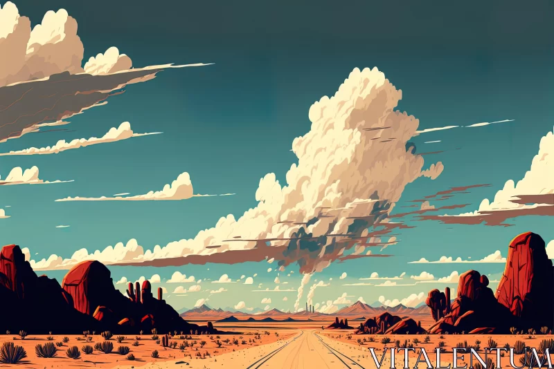 Bold Graphic Illustration of Clouds Over Desert AI Image