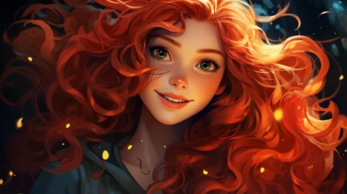Captivating Disney Character with Red Hair in Forest Setting