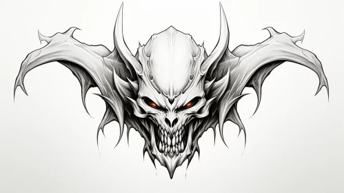 Demon Skull Tattoo Design - Monochromatic Dragon Art AI Image