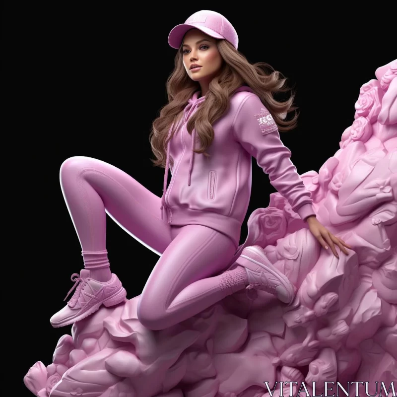 Fashion Model in Pink Exhibiting a Zbrush Style and Candycore Aesthetic AI Image