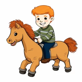 Boy Riding Horse Cartoon Illustration AI Image