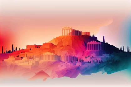Colorful Abstract Interpretation of Athens and Its Ancient Architecture AI Image