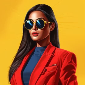 Fashion Illustration of Female Model in Red Jacket and Sunglasses