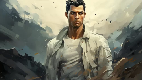 Man in White Shirt on Hill: A Strong Expression in Concept Art