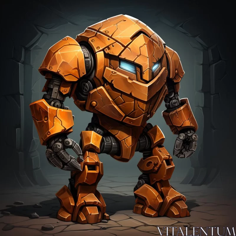 AI ART Robot in Orange Armor: A Detailed Illustration