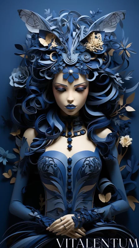 Intricate 3D Fantasy Art of Lady in Blue AI Image