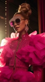 Maximalist Fashion Show - Woman in Pink Dress with Sunglasses