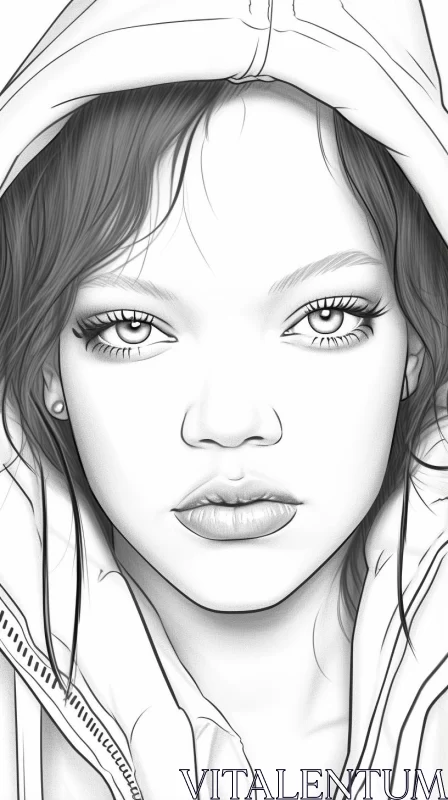 Monochrome Illustration of Rihanna: A Study in Light and Shadow AI Image