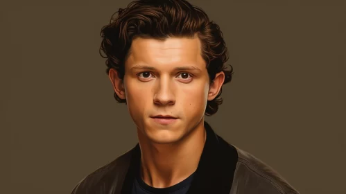 Realistic, Detailed  Tom Holland Portrait in Light Pink and Dark Amber AI Image