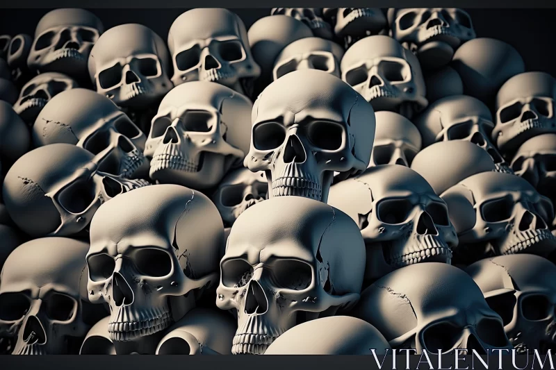 Gothic Pile of Skulls: A Dark White, Realistic Scene AI Image