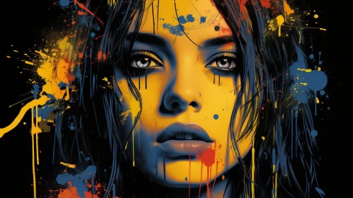 Intriguing Portrait of a Girl in Dark Azure and Yellow