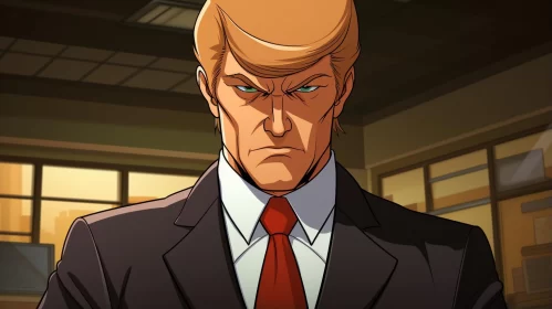 Animated Character in Business Suit - Comic Book-Style Art