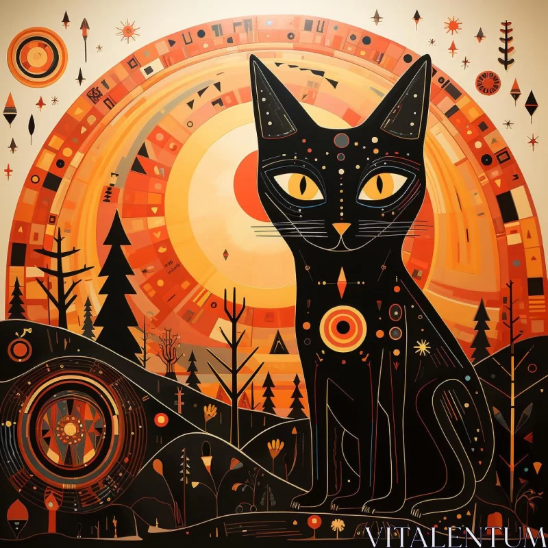 Black Cat amidst Nature in Orange Sky - Cheyenne Art Influence AI Image
