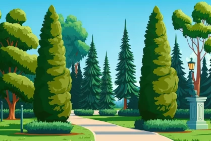 Cartoon Illustration of Green Park with Detailed Character Design