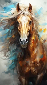 Expressive Abstract Horse Painting in Light Blue and Amber AI Image