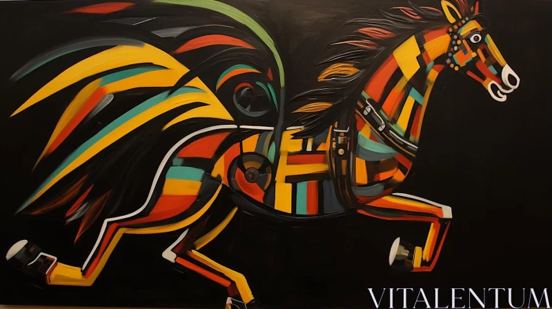 Abstract Colorful Horse Painting: A Fusion of Indigenous Culture and Contrast AI Image
