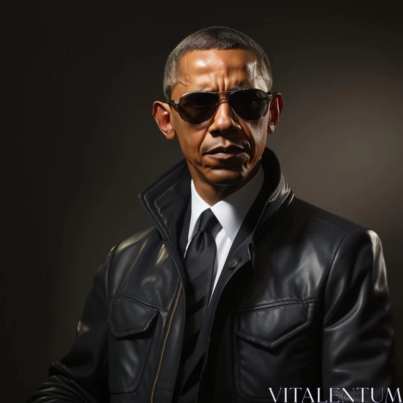 AI ART Barack Obama - The Charismatic Leader in Leather Jacket and Sunglasses