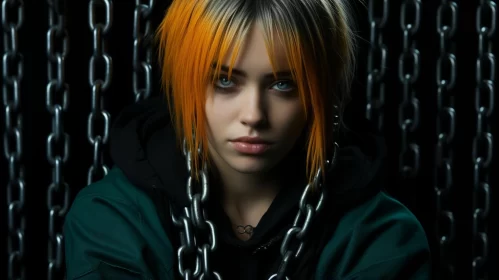 Captivating Studio Portrait of Girl with Orange Hair and Chains AI Image