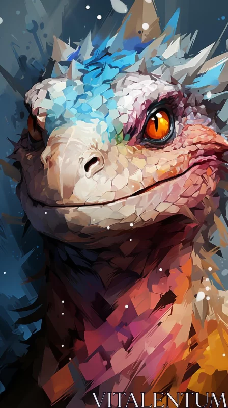 Colorful Lizard Illustration with Anime-Influence and Pixel-Art Techniques AI Image