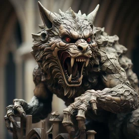 Intricate Werewolf Statue: A Study in Medieval and Gothic Aesthetics AI Image