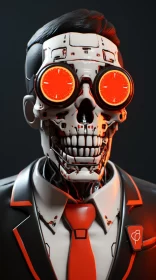 Skeleton in Business Suit: A Retro-Futuristic Cyberpunk Artwork