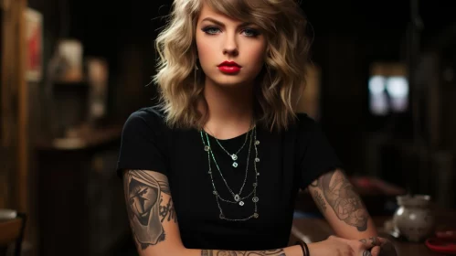 Taylor Swift Tattooed Portrait - Modern Jewelry and Classic Americana AI Image