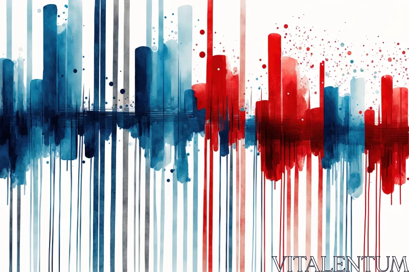 Abstract Expressionist Cityscape in Red and Blue AI Image