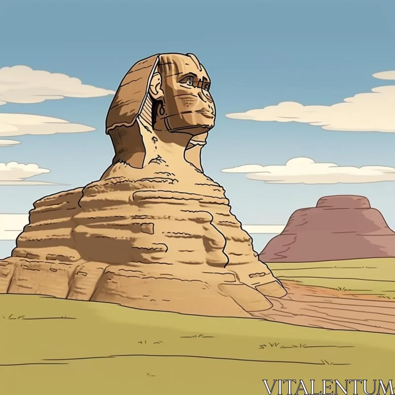 Cartoon Sphinx and Giza Plateau: Comic Book Style Art AI Image