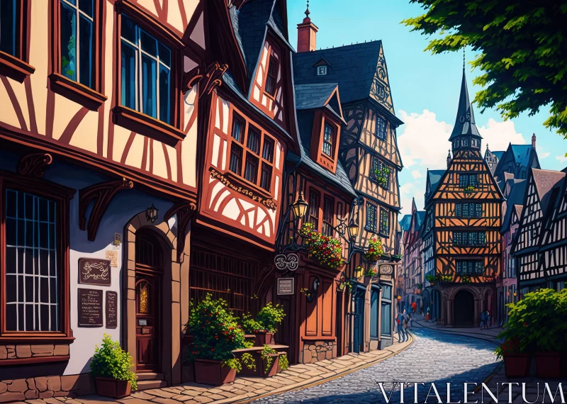 Medieval Fantasy: Captivating Old Town Street View AI Image