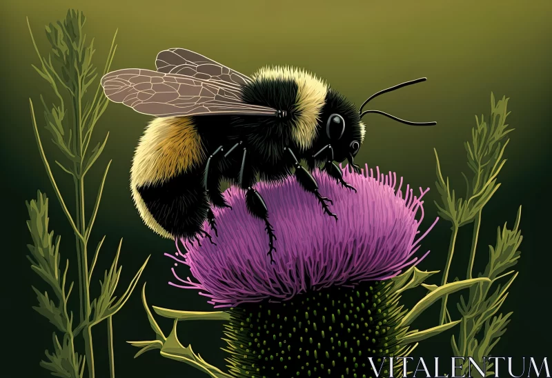 Bumblebee on Thistle: A Fusion of Sci-Fi and 2D Game Art AI Image