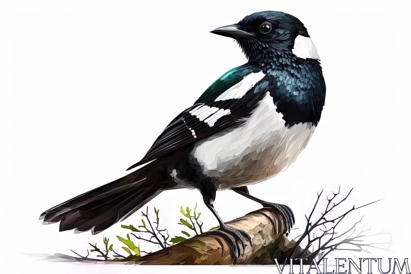 Detailed Illustration of Magpie in Ink and Color AI Image