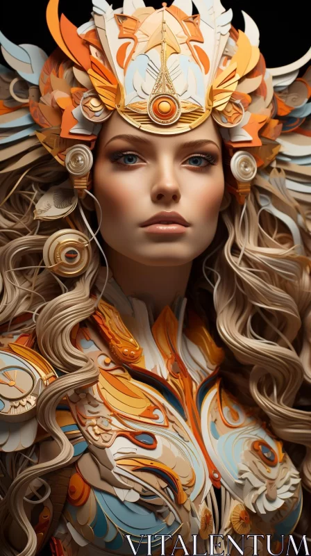 Exotic Headdressed Model in Colorful Futuristic Style AI Image