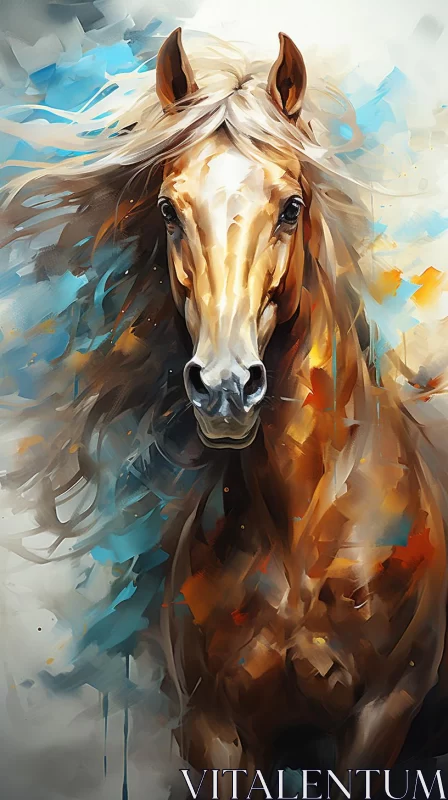 Expressive Abstract Horse Painting in Light Blue and Amber AI Image