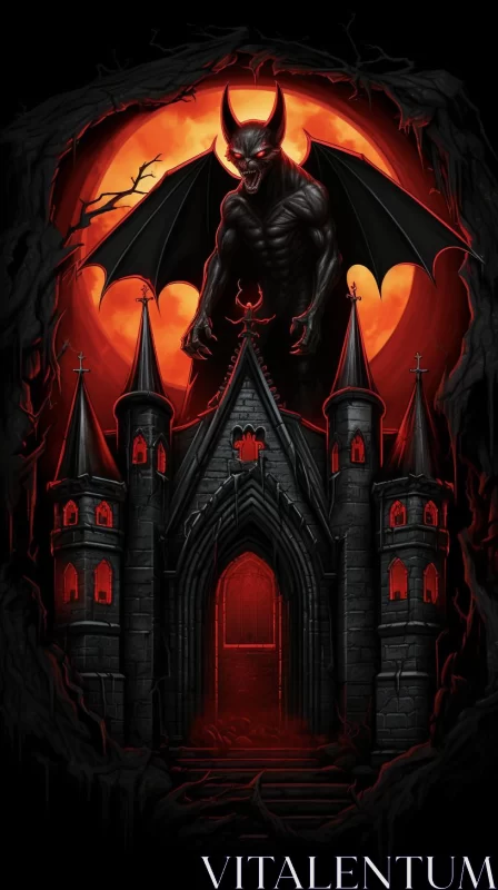 Gothic Castle with Vampires and Demons - Poster Art AI Image