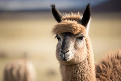 Intimate Close-Up of a Long-Haired Llama in Rural America