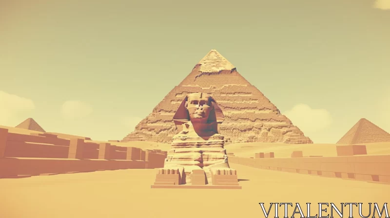 Retro Visuals of Egyptian Sphinx and Pyramids in the Desert AI Image