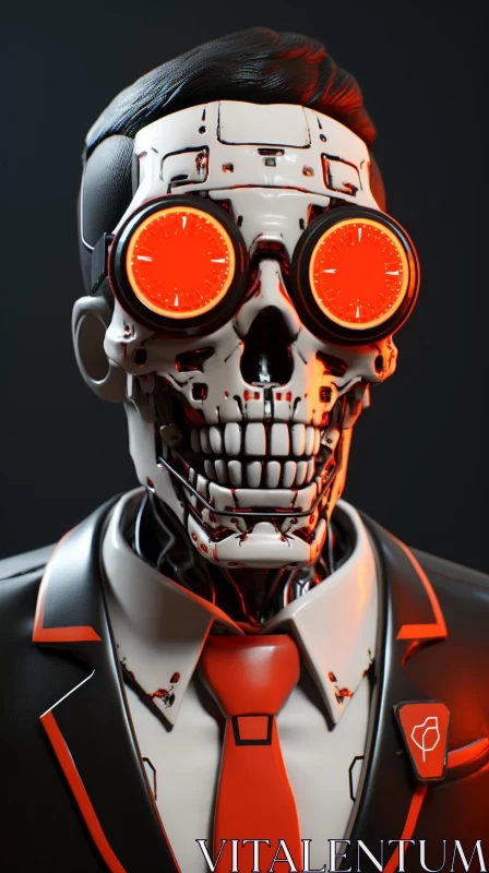 AI ART Skeleton in Business Suit: A Retro-Futuristic Cyberpunk Artwork