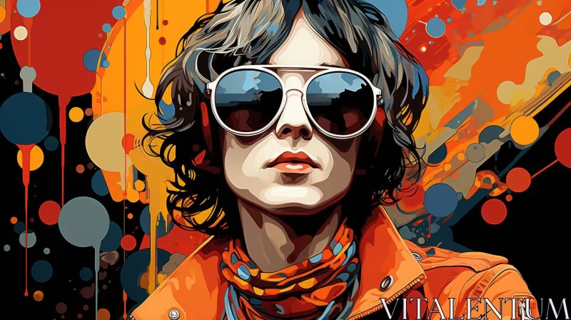 Abstract Art - Girl in Sunglasses with Classic Rock Vibes AI Image