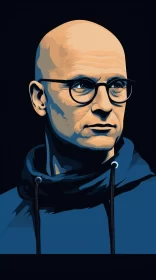 Captivating Bald Man in Glasses - Flat Illustration Art