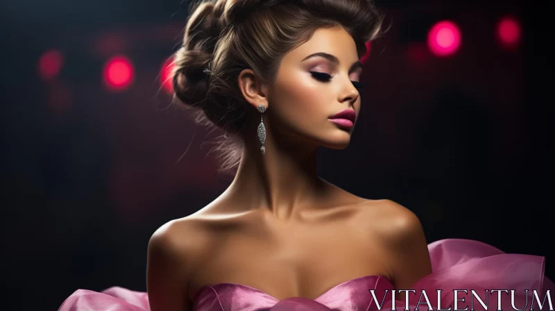Elegant Woman in Pink Dress with Modern Jewelry AI Image