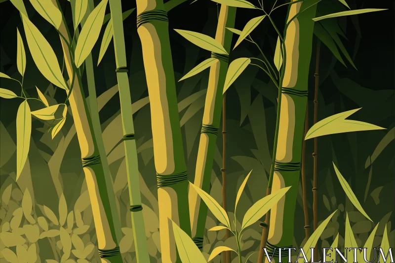 Enchanting Cartoon Night Forest with Bamboo Trees AI Image