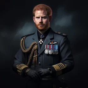 Prince Harry in Uniform: Conceptual Digital Art with Dark Symbolism