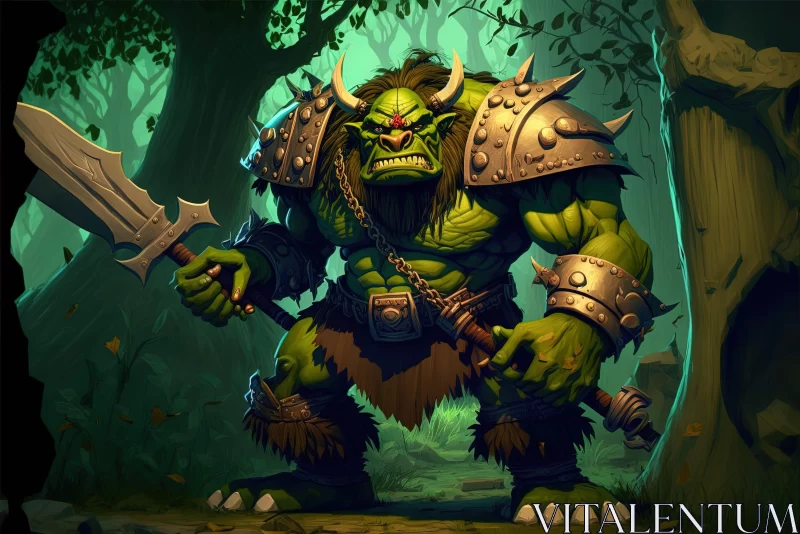 Warcraft Monster in Adventure Setting: A Caricature Illustration AI Image