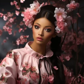 Asian Model Amidst Cherry Blossoms - A Multicultural Pastiche