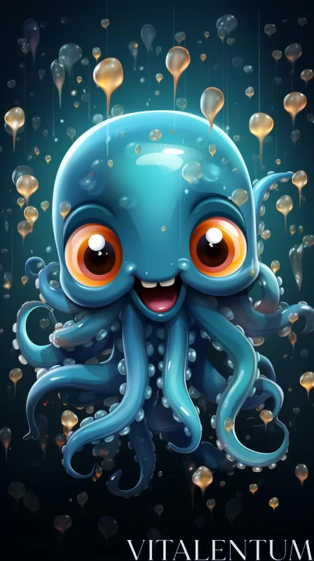 Cute Octopus in Bubbles: An Anime-Inspired Underwater Adventure AI Image