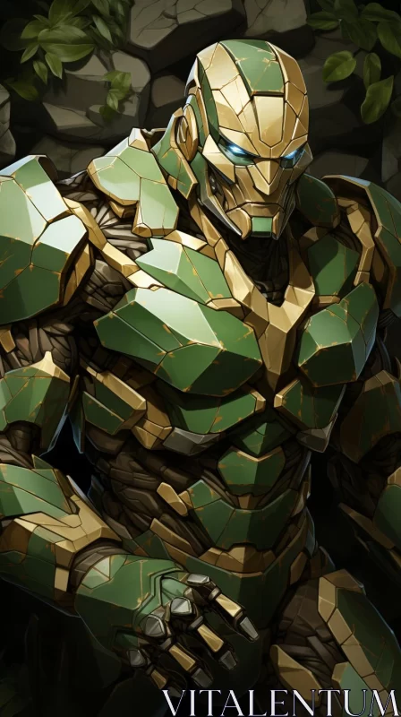 Fantastical Armored Figure in Forest - Artistic Wallpaper AI Image