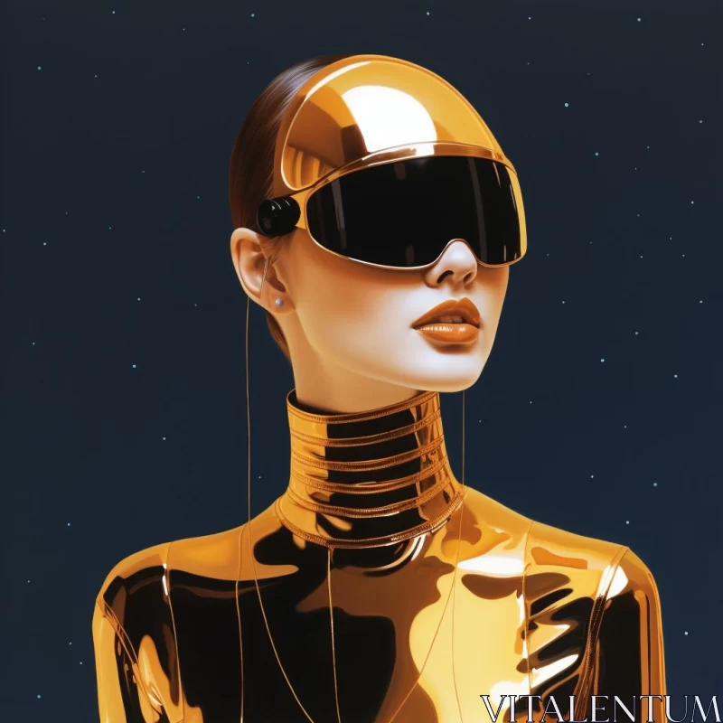 AI ART Futuristic Gold Woman in a Metallic Dress