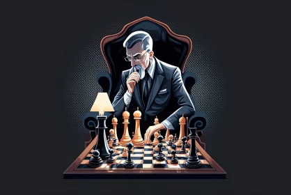 Mysterious Chess Game Portrait - Man in Deep Thought