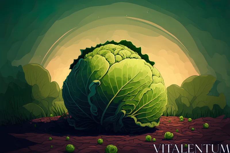 AI ART 2D Game Art Style Cabbage Scene with Lowbrow Art Influences