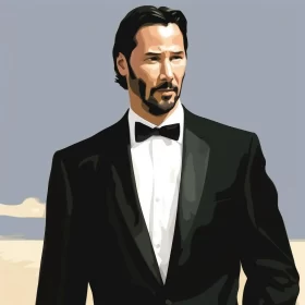 Elegant Man in Tuxedo: A McDonaldpunk Style Portrait AI Image